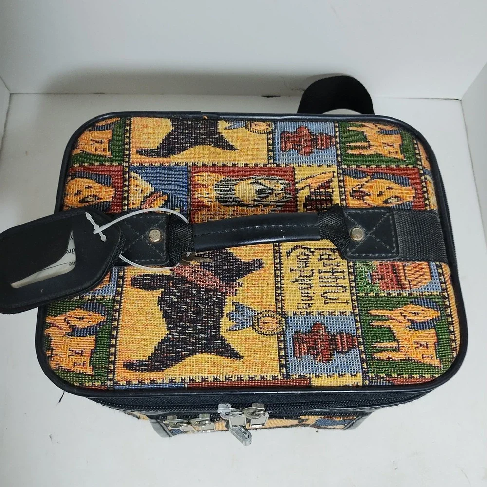 Vintage Tapestry Faithful Companion Toiletry‎ Makeup Bag Case With Lock & 2 Keys